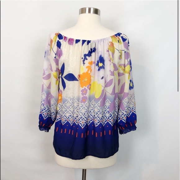 Fei Anthropologie Floral Foliage Off Shoulder Silk Top - Picture 8 of 13